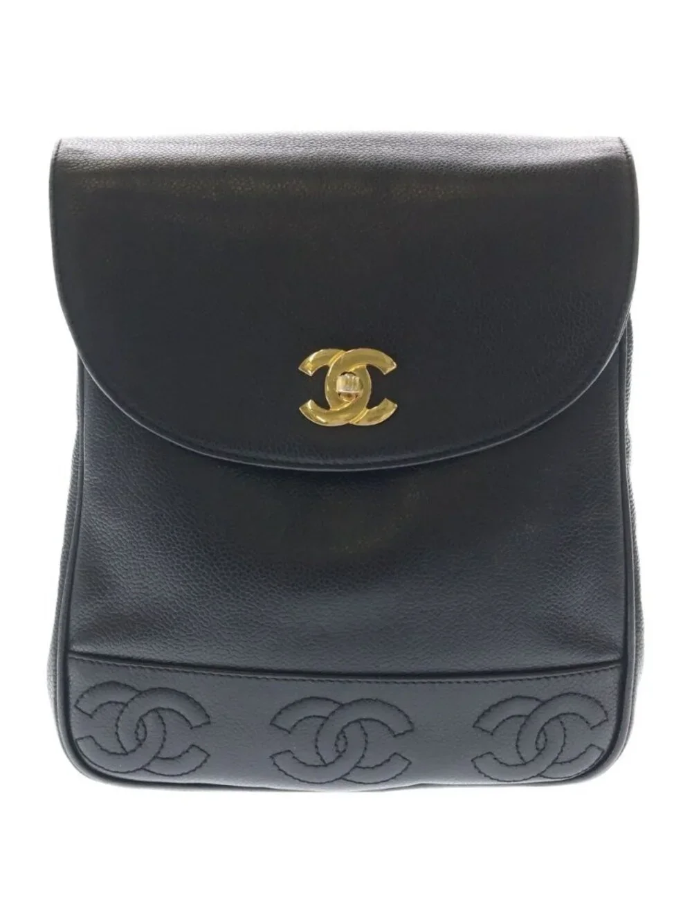 Chanel Triple CC Logo Caviar Leather Backpack Black